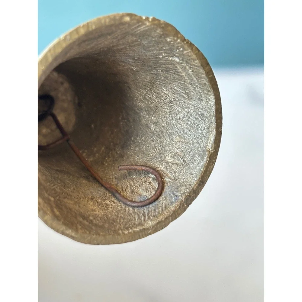 Vintage Etched Brass Hand Bell Small Decorative Metal Bell